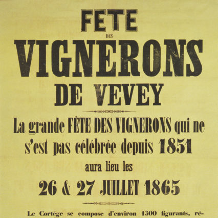Fête des Vignerons, Vevey. Affiche de l'année 1865.
